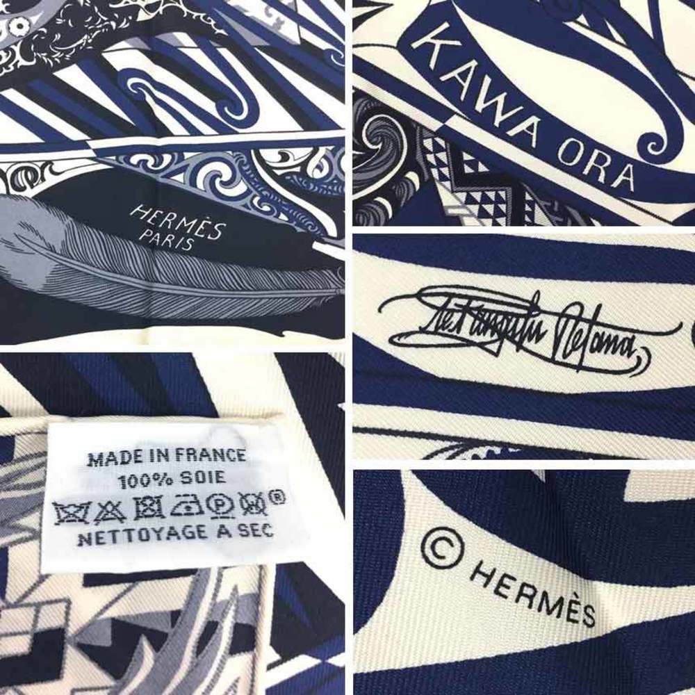 Hermes Hermes Scarf Muffler Kare 90 Kawa Ora Kawa Ora 20ss 100% Silk Navy/Ivo... View 3